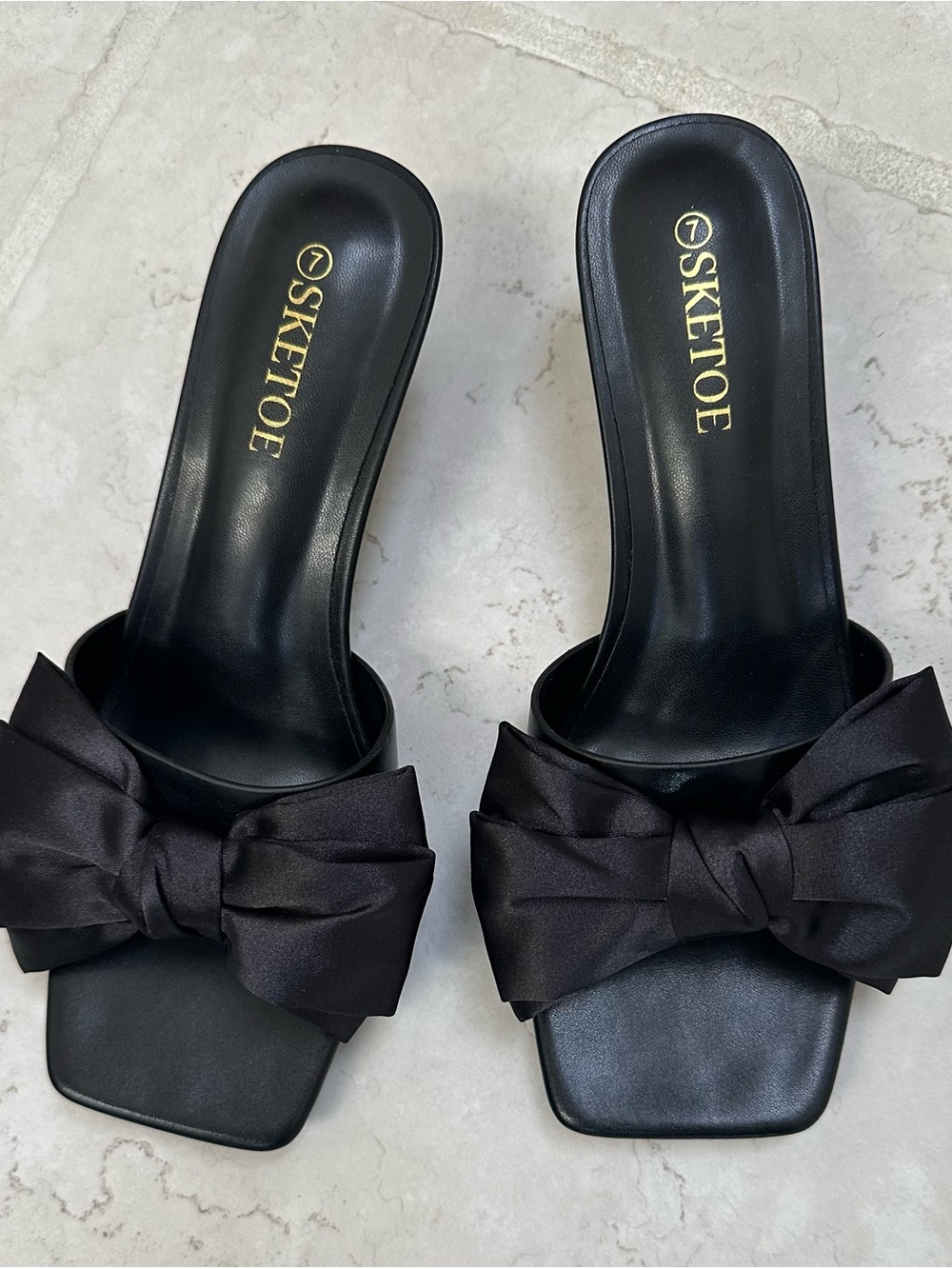 Black Satin Bow Slide/ kitten Heels for Women